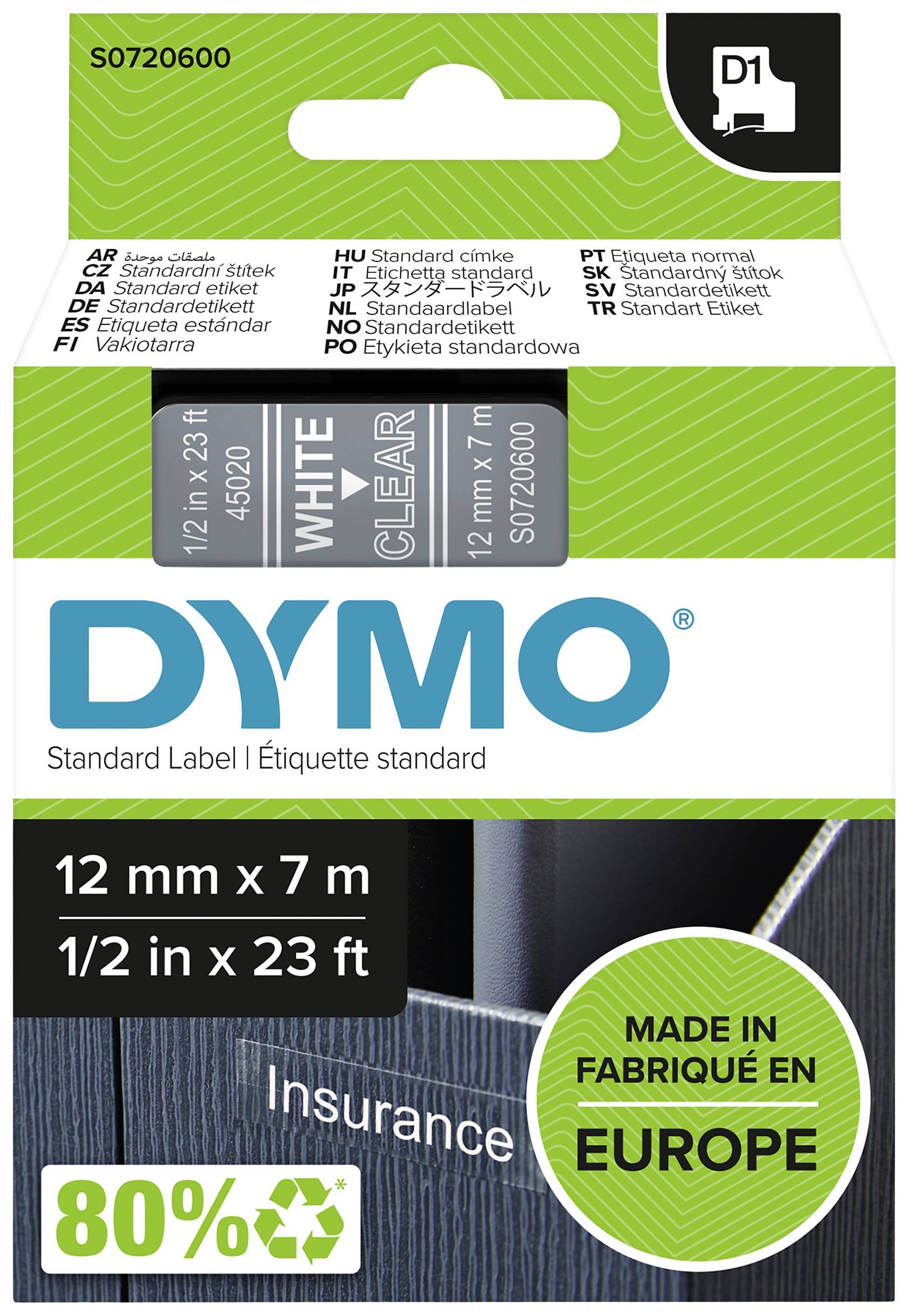 DYMO D1 Schriftband 45020 12mmx7.0m weiß ->transp. Multimedia-Technik Schriftbänder
