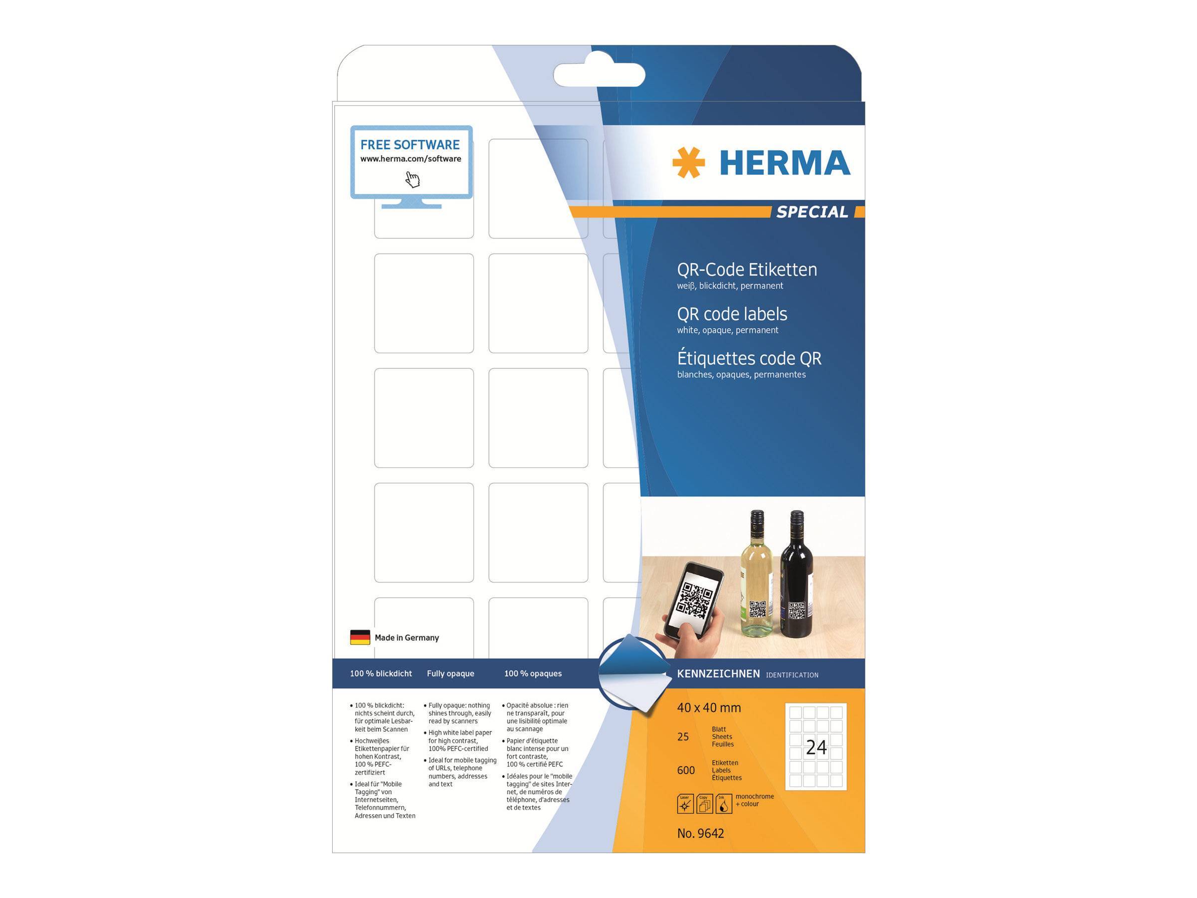 HERMA QR-Code Etik. A4 40x40 mm quadratisch weiß 600 St. Multimedia-Technik Etiketten
