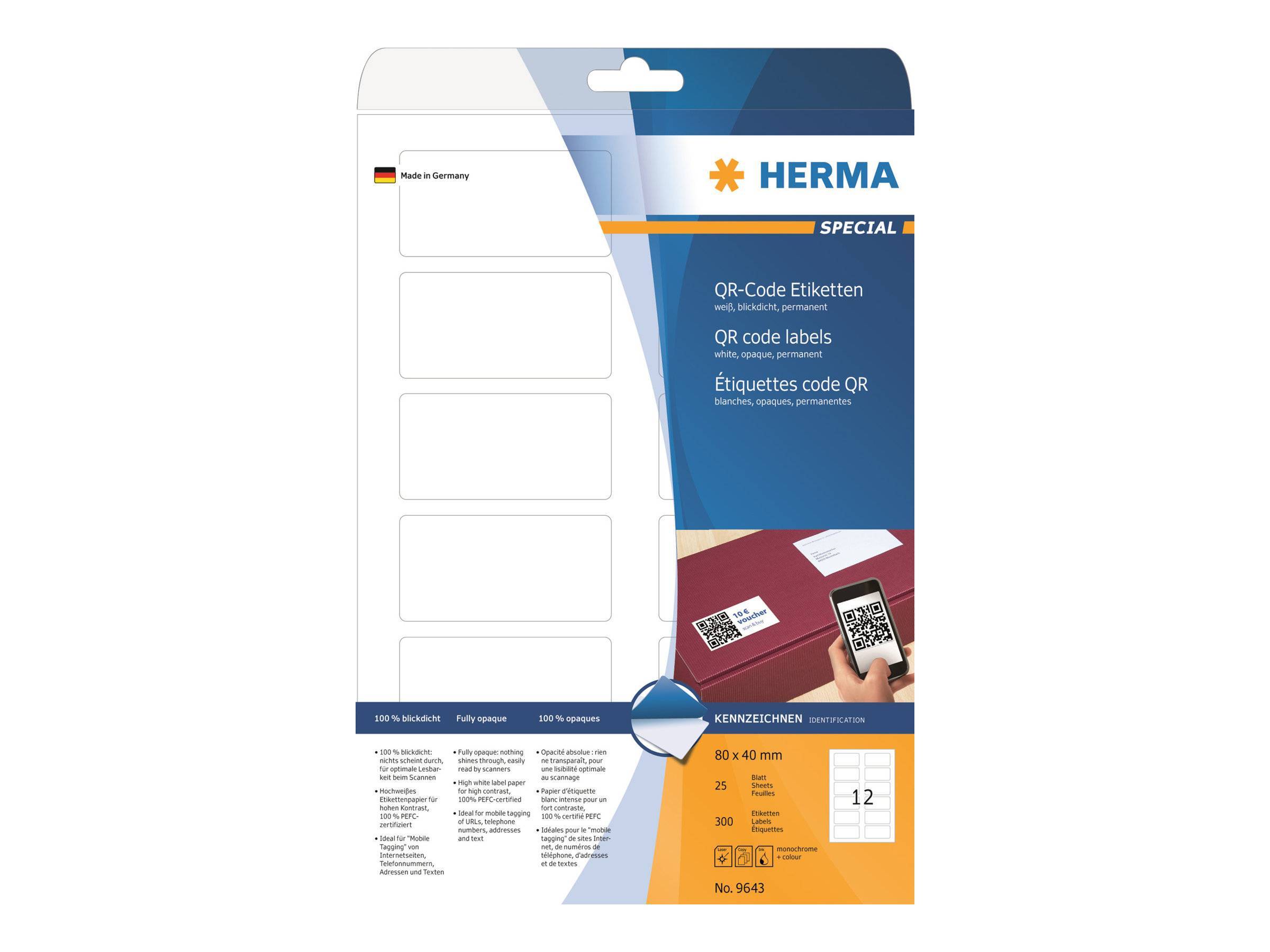 HERMA QR-Code Etik. A4 80x40 mm weiß 300 St. Multimedia-Technik Etiketten