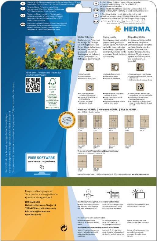 HERMA Etiketten Silphie A4 20 Blatt 70x36 Multimedia-Technik