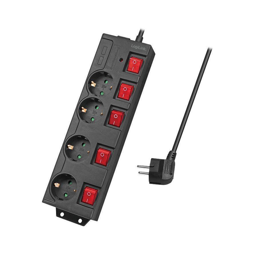 Logilink Steckdosenleiste 4-fach,4xCEE 7/3,m. 5Schalter,schw Multimedia-Technik Steckdosenleisten