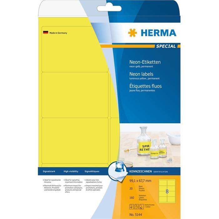 HERMA Etiketten A4 neon-gelb 99,1x67,7 mm Papier 160 St. Multimedia-Technik