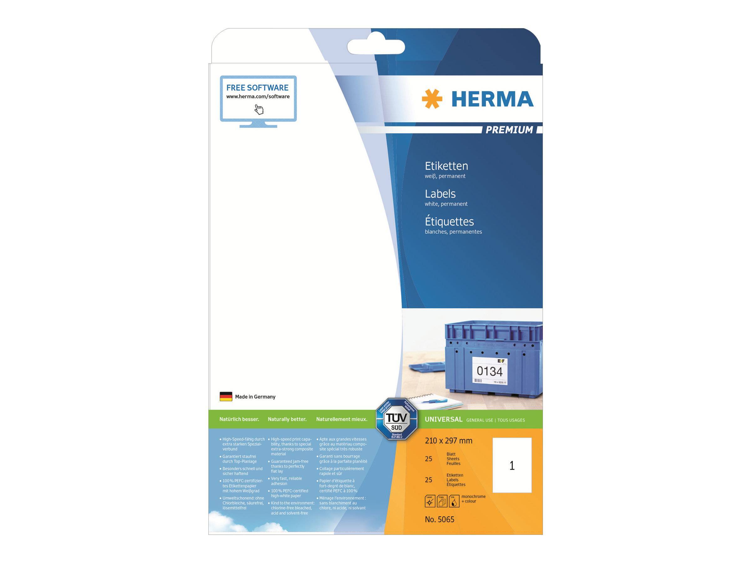 HERMA Etiketten Premium A4 weiß 210x297 mm Papier 25 St. Multimedia-Technik
