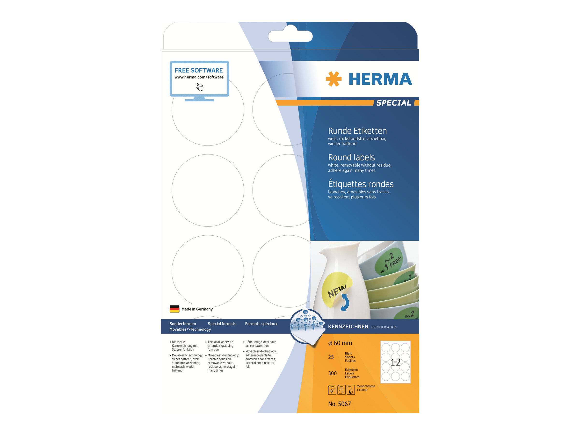HERMA Etiketten A4 weiß 60 mm ablösbar Papier 300 St. Multimedia-Technik