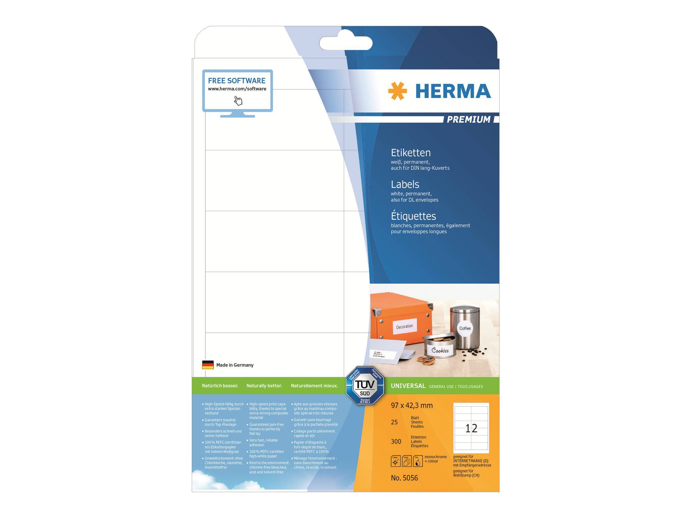HERMA Etiketten Premium A4 weiß 97x42,3 mm Papier 300 St. Multimedia-Technik