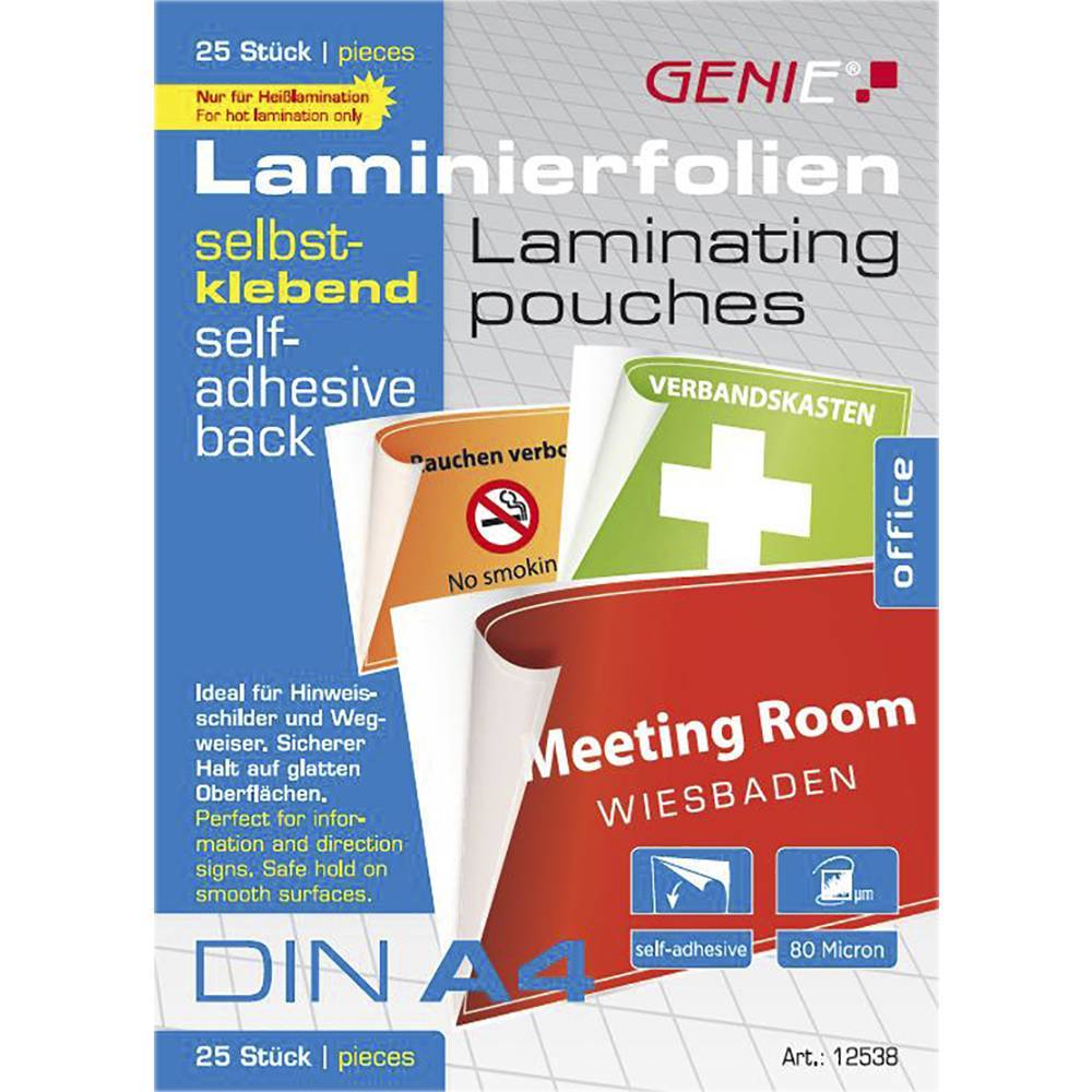 GENIE Laminiertaschen 25 A4 selbstklebend 80 Mic. Multimedia-Technik Laminierfolien