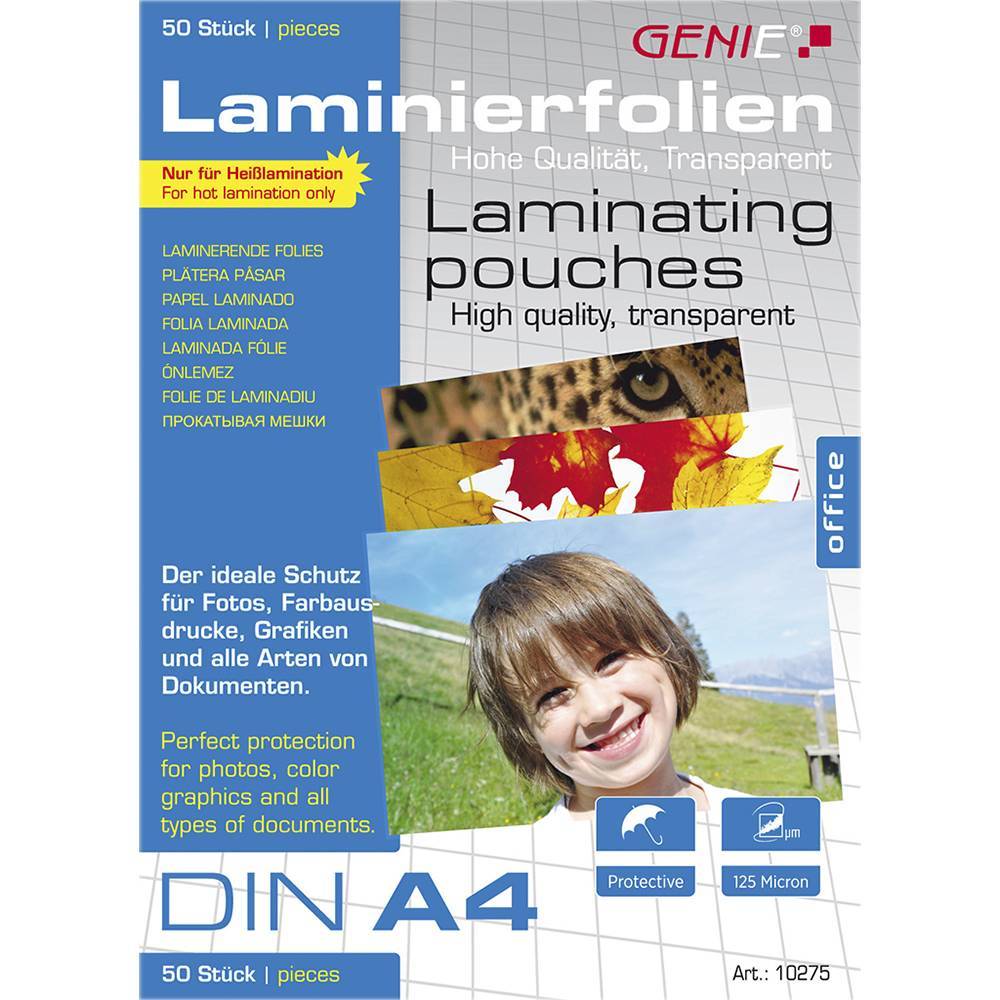 GENIE Laminiertaschen 50 A4 - Folien 125 Mic. Multimedia-Technik Laminierfolien