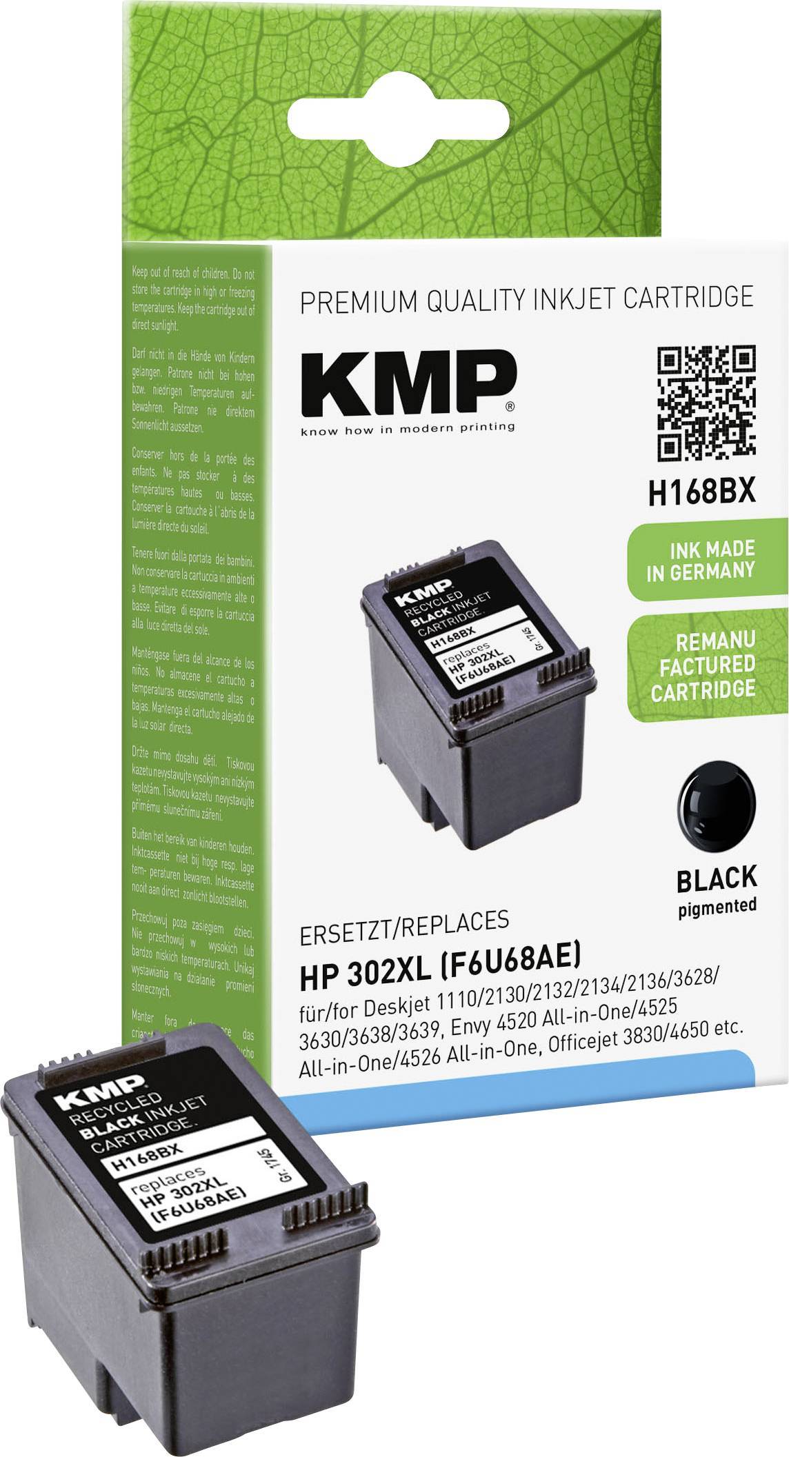KMP Patrone HP F6U68AE NR.302XL black 550 S. H168BX refilled Multimedia-Technik Patronen HP