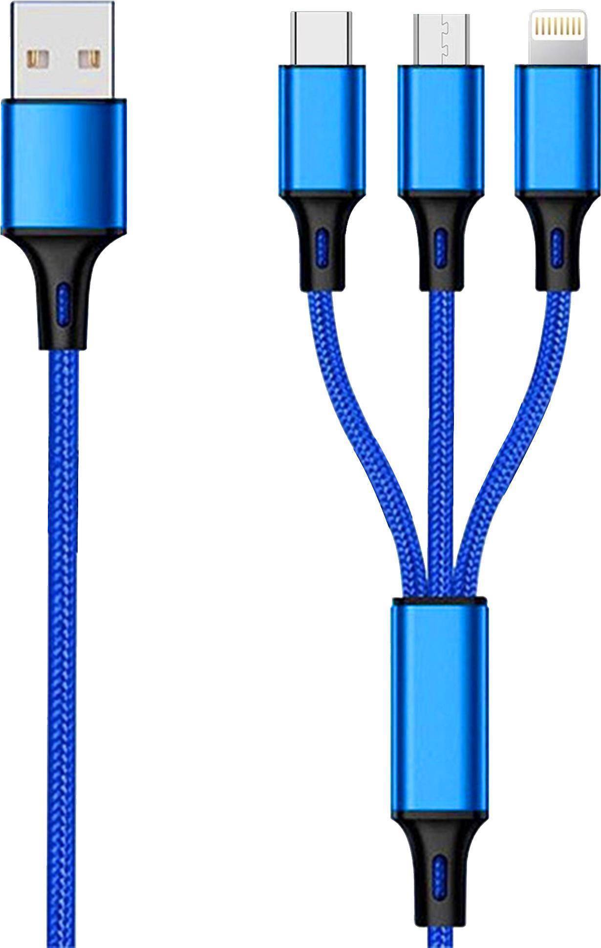2GO 3in1 USB Ladekabel Micro-USB,Apple,TypeC Nylon 1,5m blau Multimedia-Technik