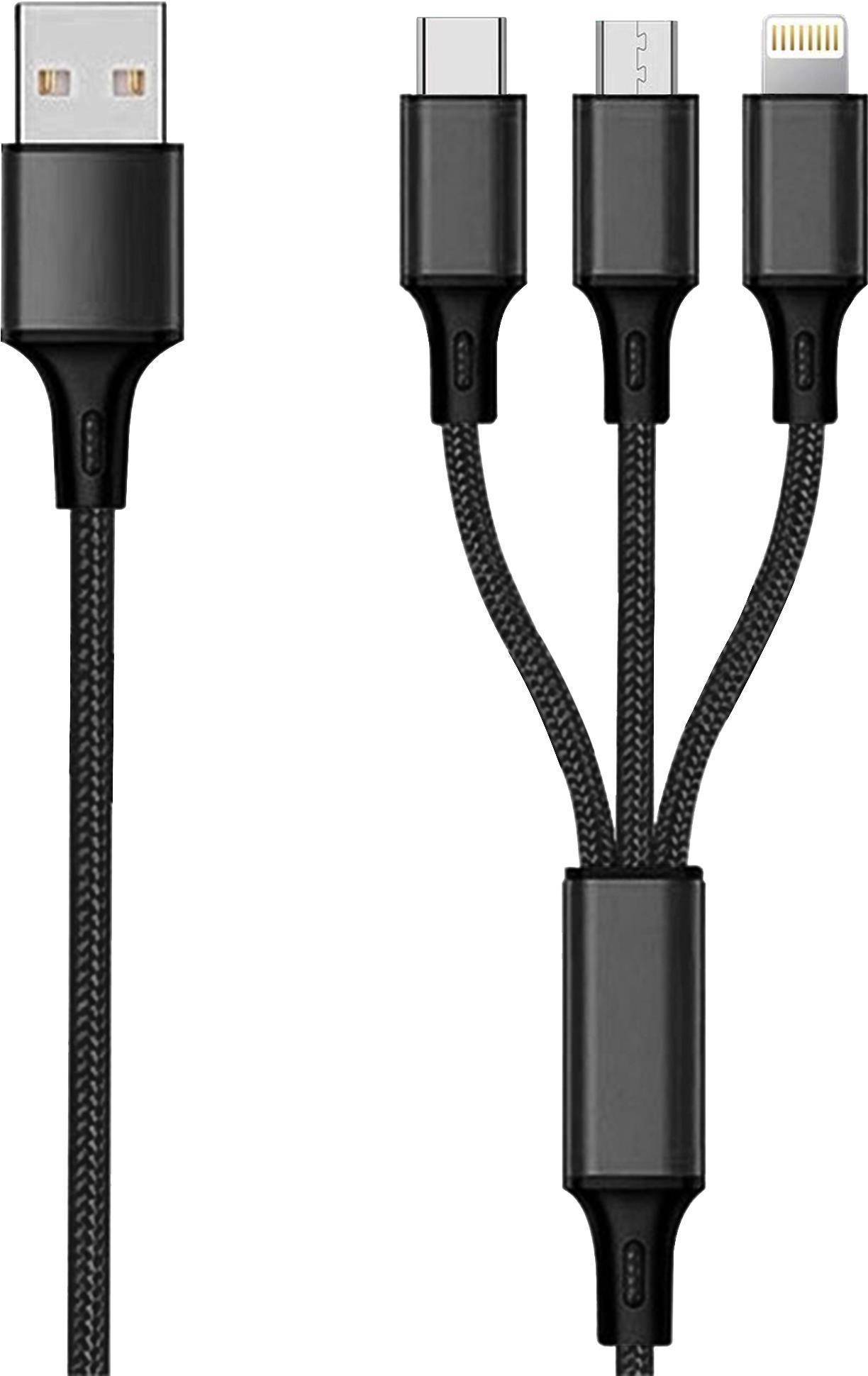 2GO 3in1 USB Ladekabel Micro-USB,Lightn.,USB-C Nylon 3m sw Multimedia-Technik