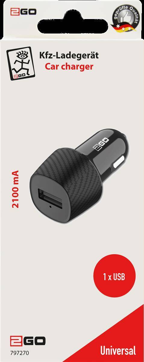 2GO KFZ-Ladegerät 2100mA 1x USB-A 12V schwarz Multimedia-Technik Ladegerät