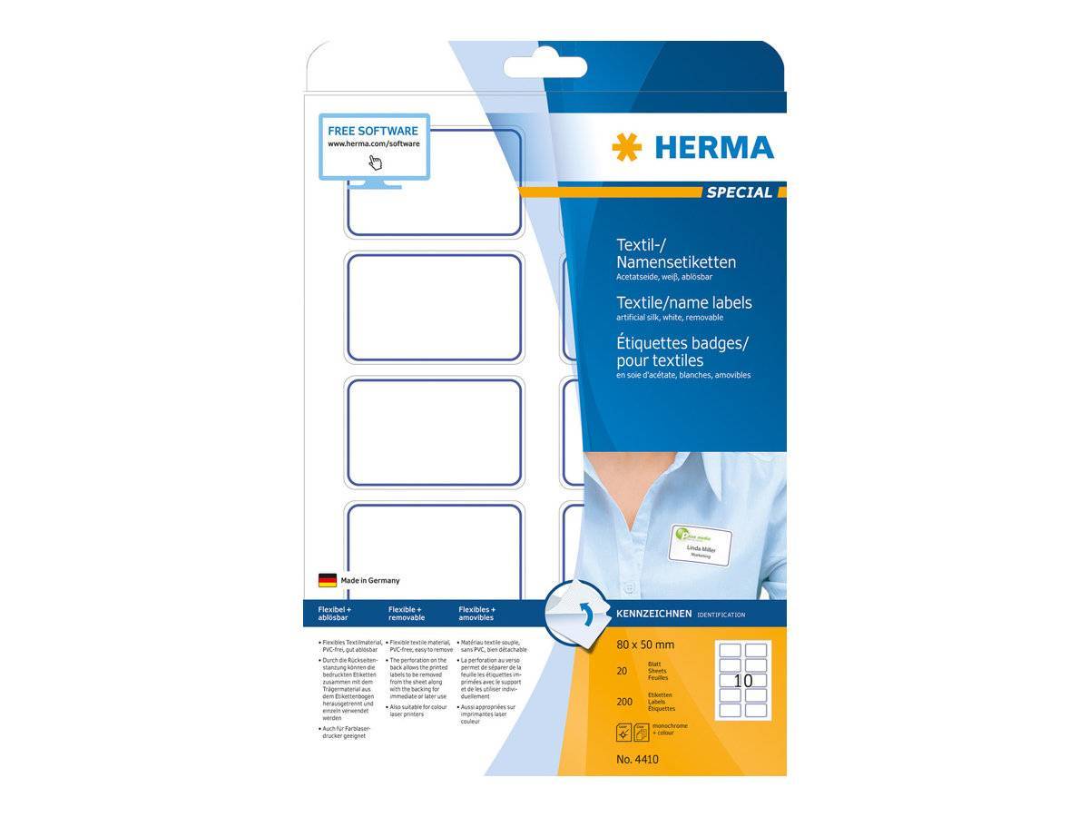 HERMA Textil/Namensetiketten A4 80x50mm weiß/blau 200St. Multimedia-Technik Etiketten