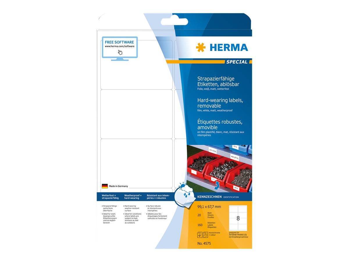 HERMA Folien-Etiketten A4 99.1x67mm weiß ablösbar 160St. Multimedia-Technik Etiketten