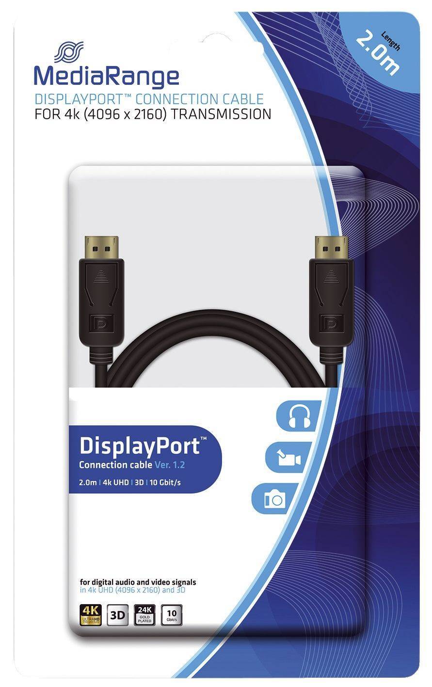 MediaRange DisplayPort Anschlusskabel 10 Gbit/s 2m schwarz Multimedia-Technik Displayport-Kabel