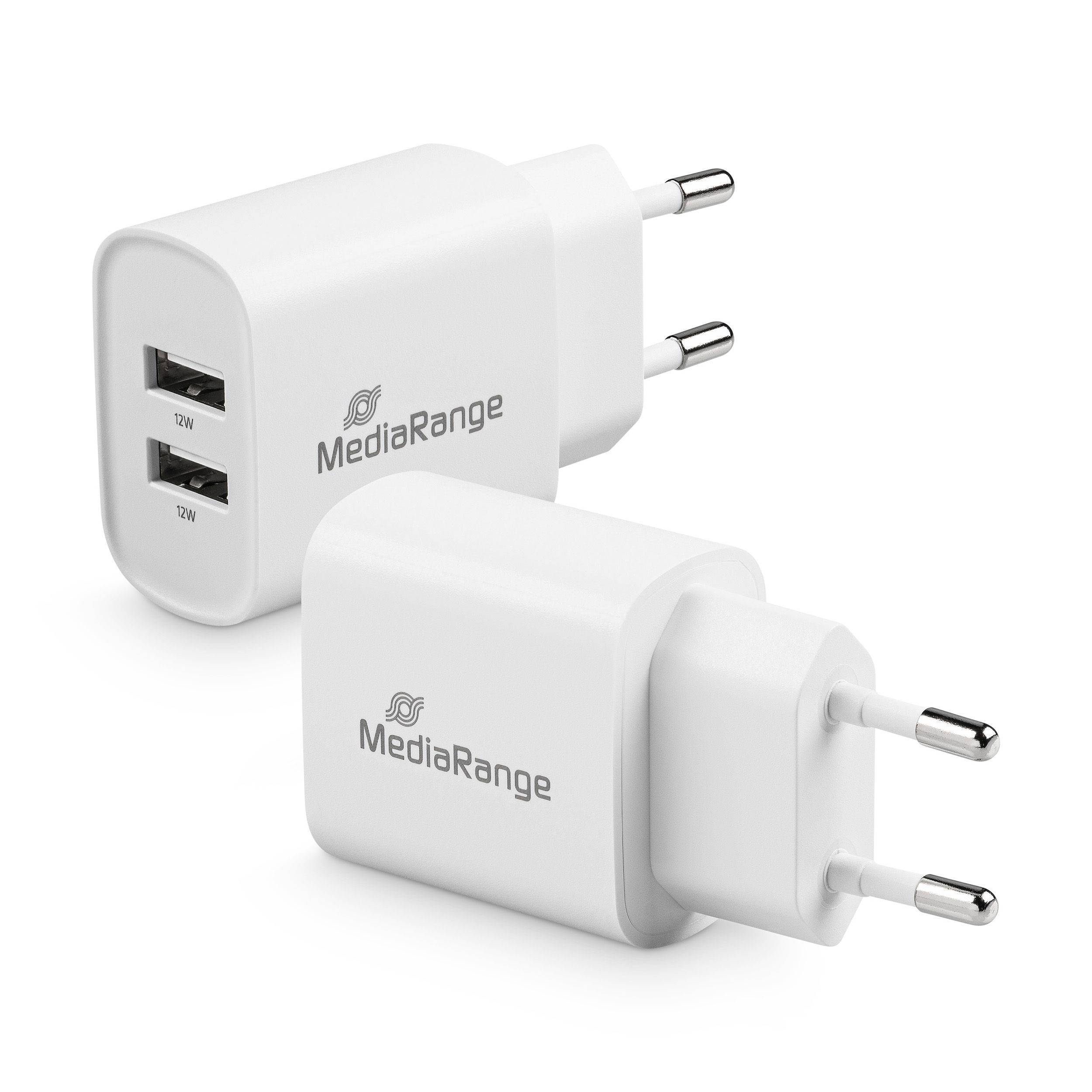 MediaRange Ladegerät 12W 2-Port 2x USB-A, weiß Multimedia-Technik