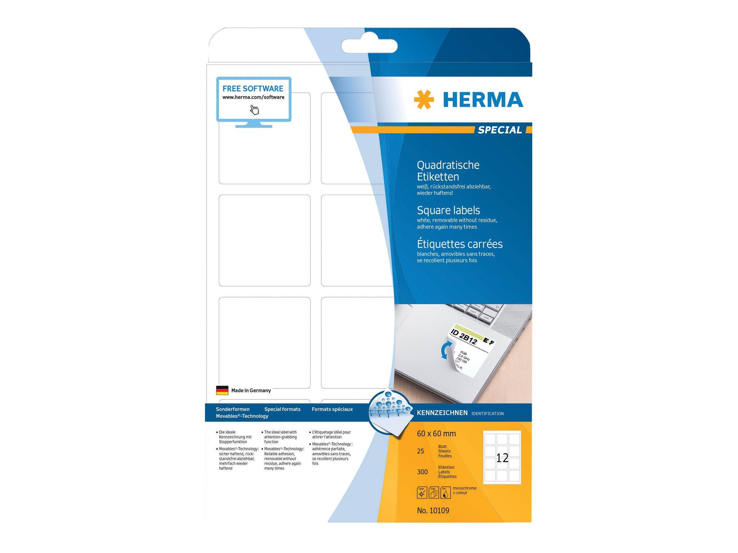 HERMA Etik. A4 weiß 60x60 mm quadr. ablösb. 300 St. Multimedia-Technik Etiketten