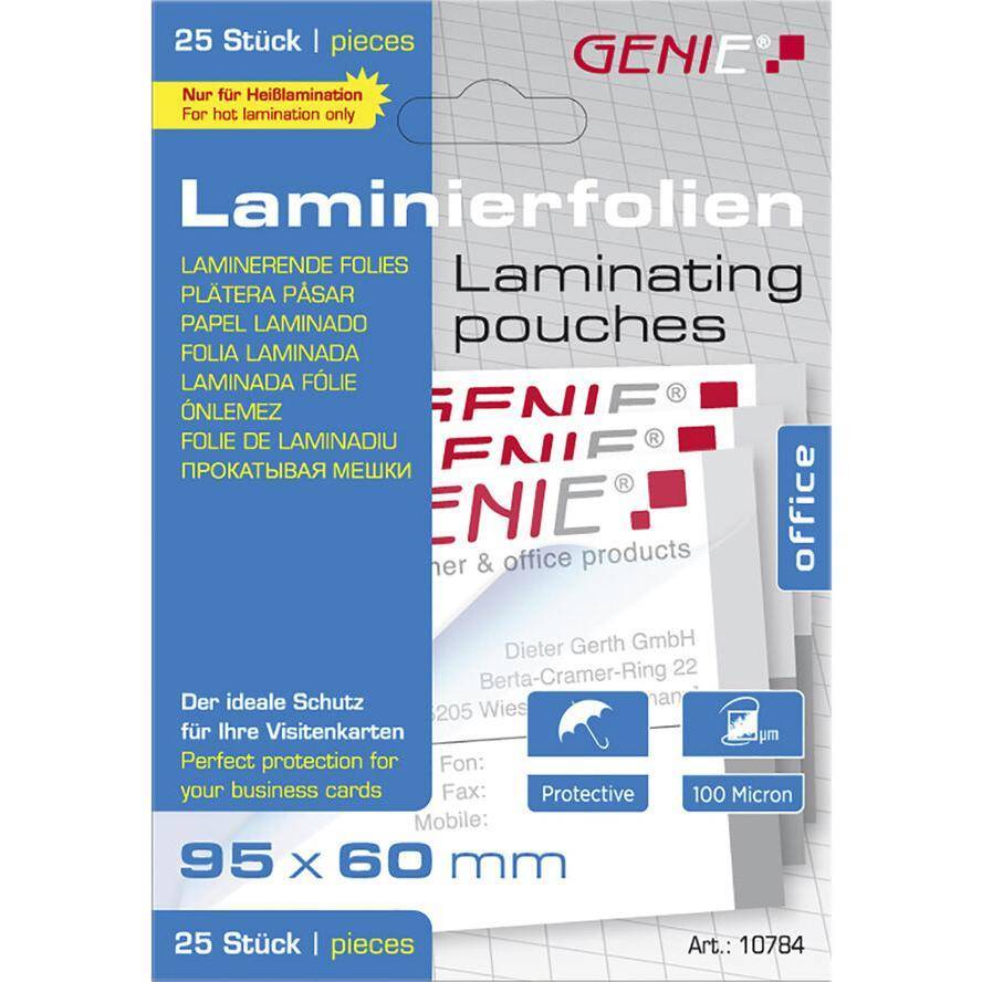 GENIE Laminiertaschen 25 im Visitenkartenformat - Folien Multimedia-Technik Laminierfolien