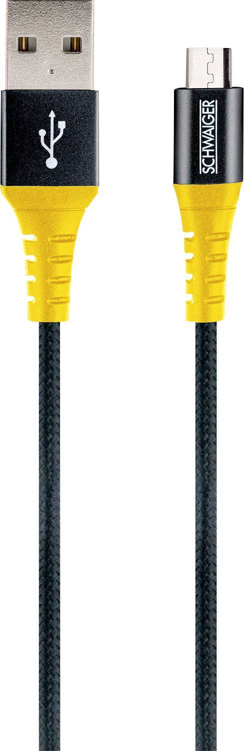 Schwaiger Ladekabel USB 2.0 A>Micro USB 1,2m Schwarz/Gelb Multimedia-Technik