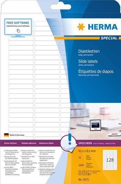 HERMA Dia-Etiketten A4 weiß 43,2x8,5 mm Papier matt 3200 St. Multimedia-Technik Etiketten