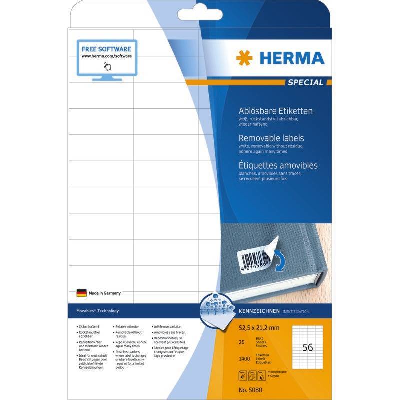 HERMA Etik. A4 weiß 52,5x21,2 mm ablösbar Papier 1400 St. Multimedia-Technik Etiketten