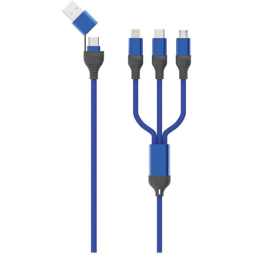 2GO USB / Type C Ladekabel Micro USB,Lightn.,USB-C 1,2m blau Multimedia-Technik