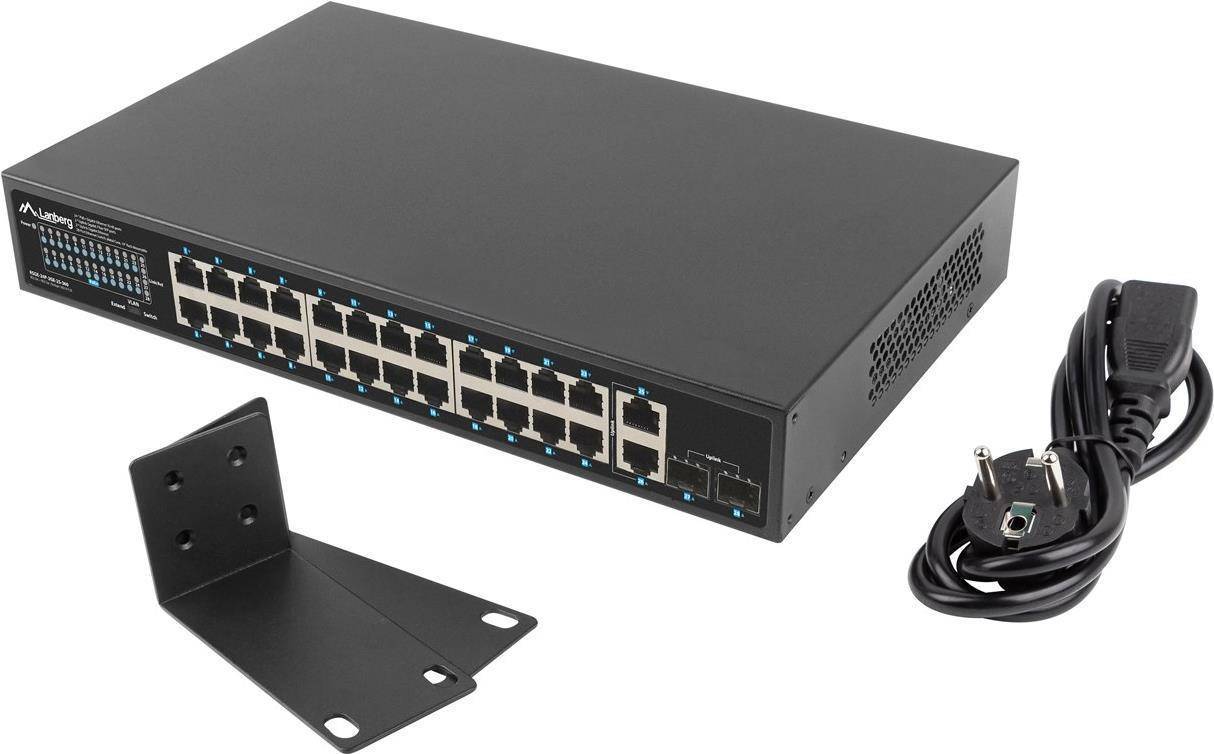 LANBERG Switch 24-Port 1GB PoE+/2xGB 2xSFP Rack 19 360W Multimedia-Technik Switche