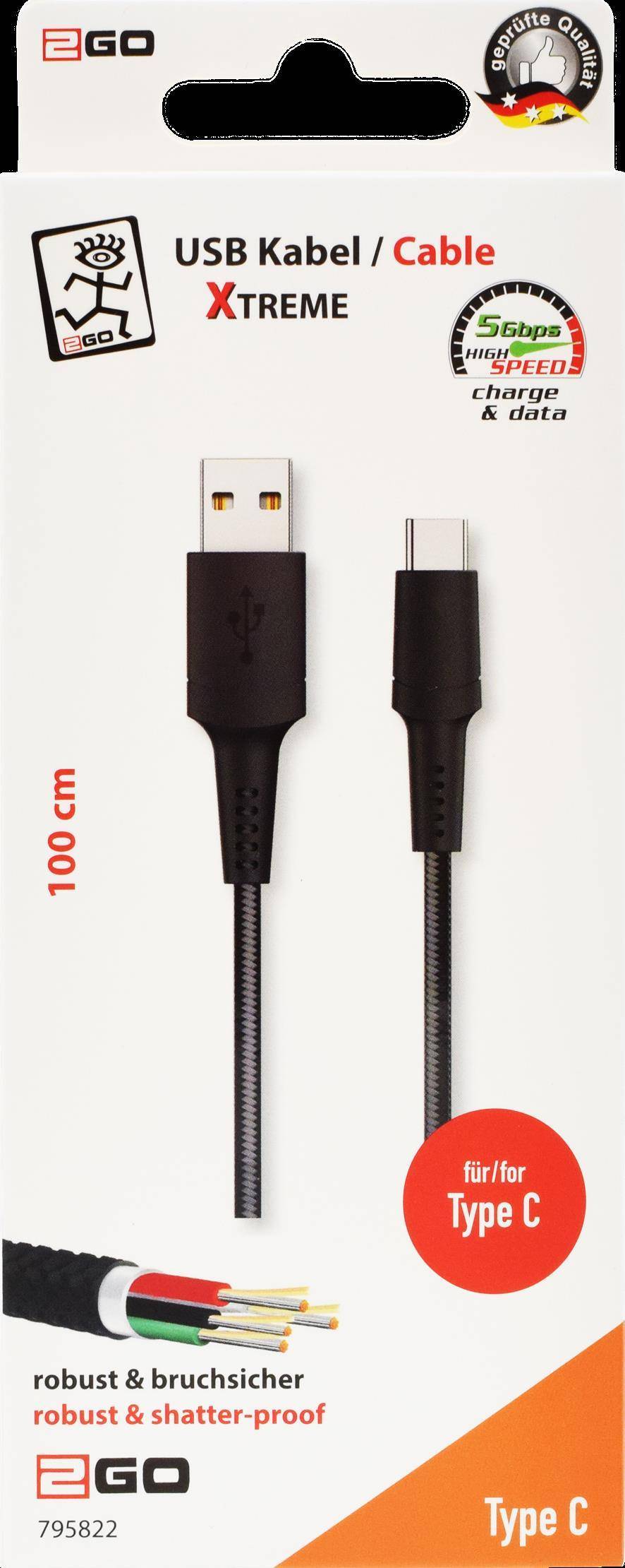 2GO USB Lade-/Datenkabel Xtreme USB Type C 3.1 1m schwarz Multimedia-Technik Kabel