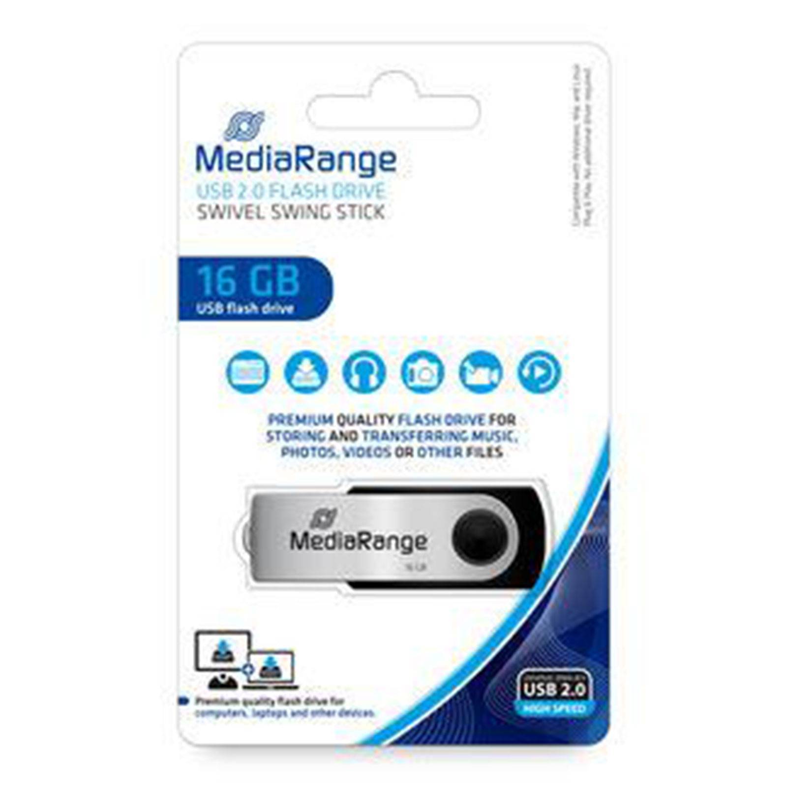 MediaRange USB-Stick 16GB USB 2.0 swivel swing Blister Eingabe / Ausgabe