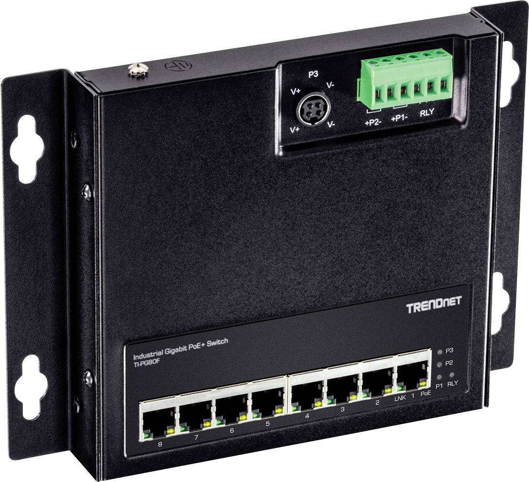 TRENDnet 8-Port Industrial Gigabit PoE+ WallMount Front Acc. Multimedia-Technik Switche