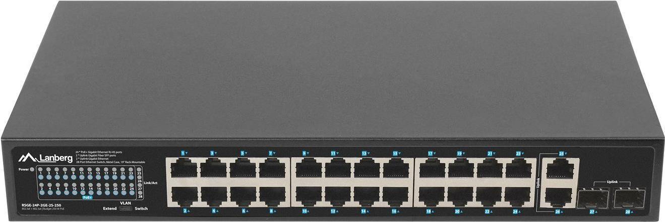 LANBERG Switch 24-Port 1GB PoE+/2xGB 2xSFP Rack 19 250W Multimedia-Technik Switche