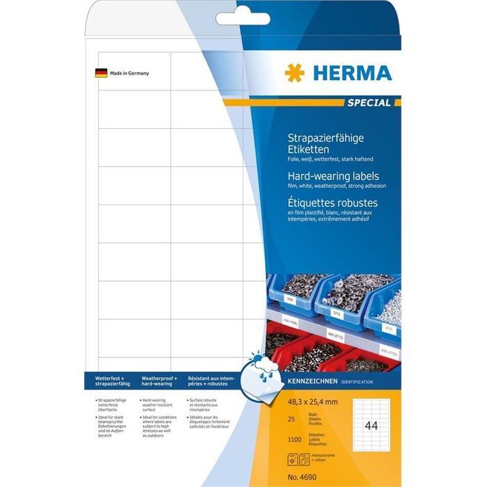 HERMA Etik. strapazierf. A4 weiß 48,3x25,4 mm Folie 1100 St. Multimedia-Technik Etiketten