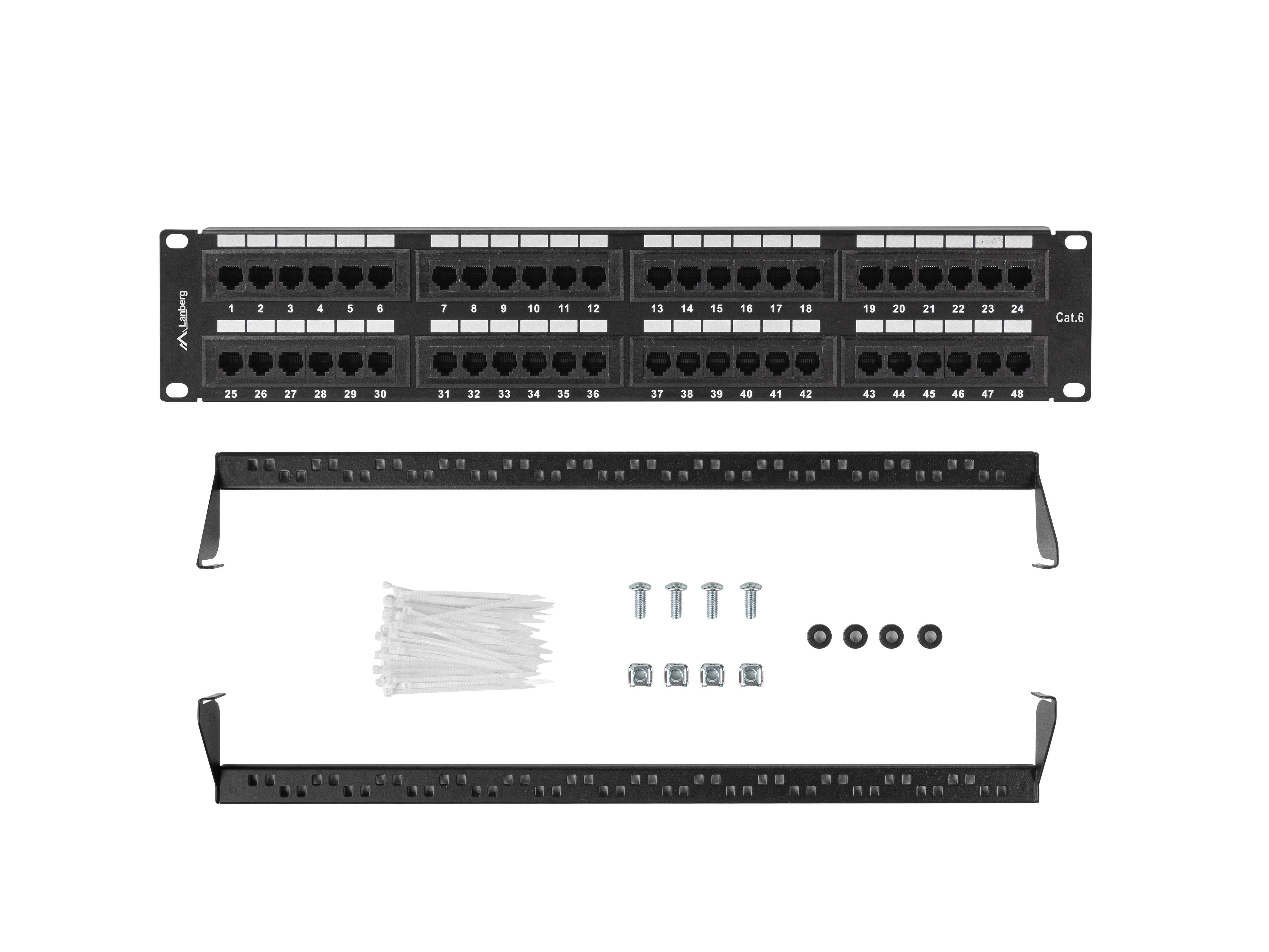 LANBERG 19 Patchpanel 2U 48-Port CAT.6 UTP schwarz Multimedia-Technik