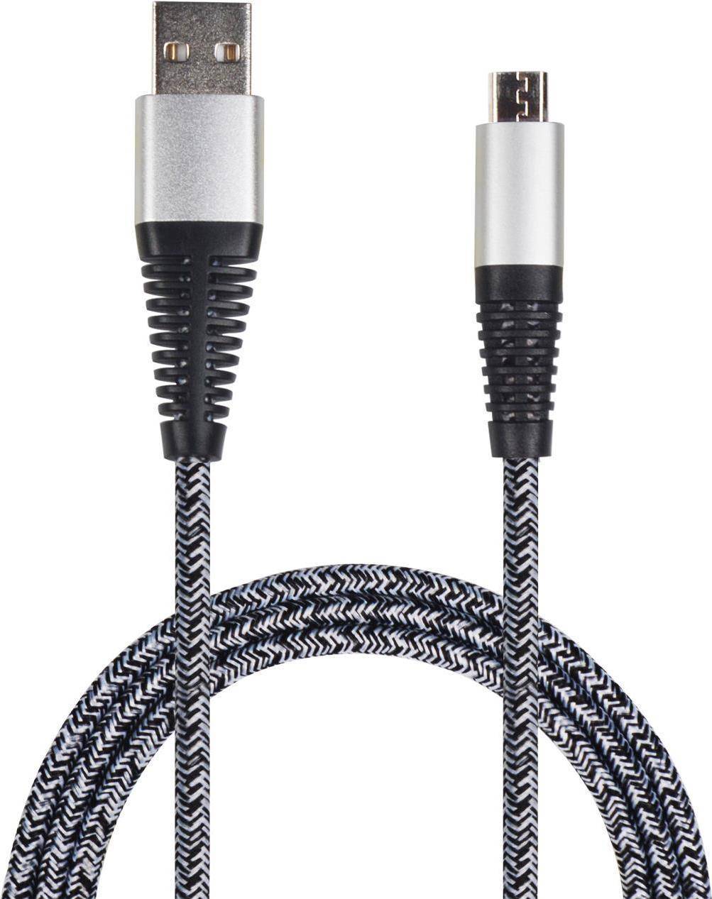 2GO USB Lade-/Datenkabel USB-A - Micro-USB 1m Nylon silber Multimedia-Technik Kabel