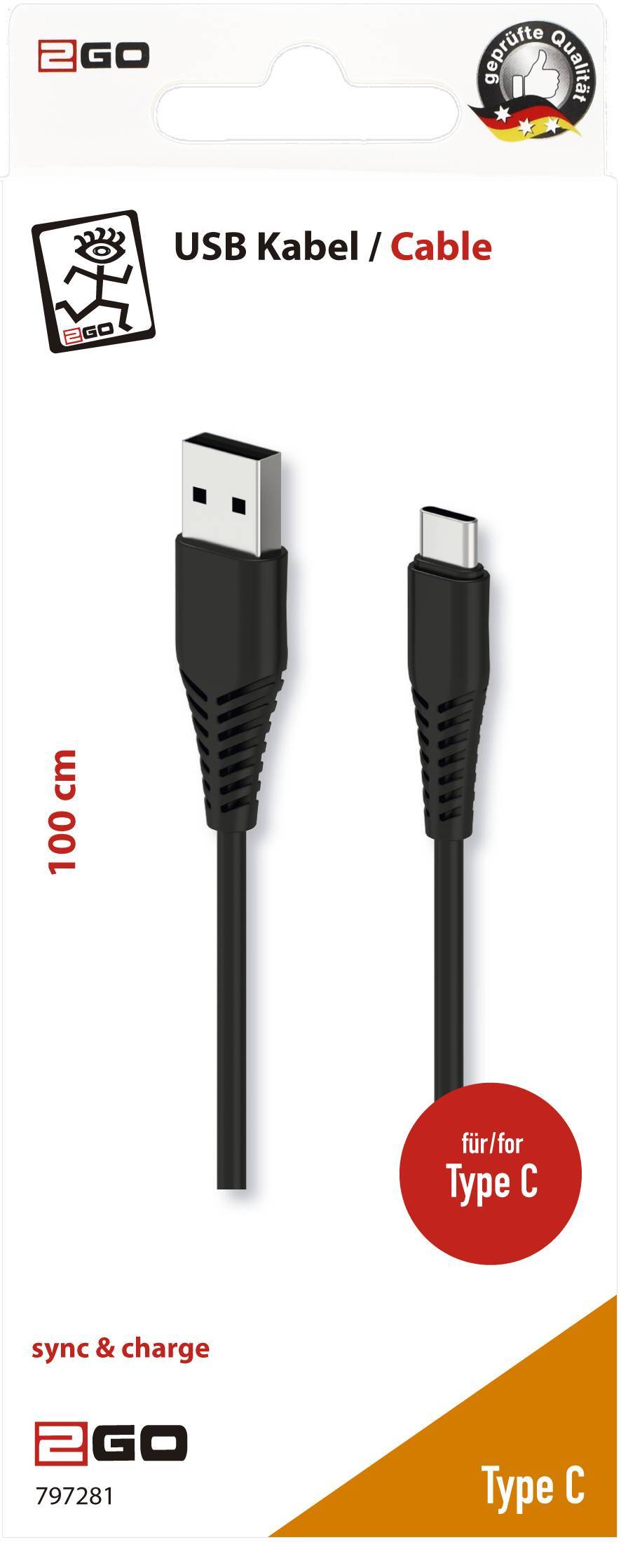 2GO USB Lade-/Datenkabel USB Type-C 1m schwarz Multimedia-Technik Kabel