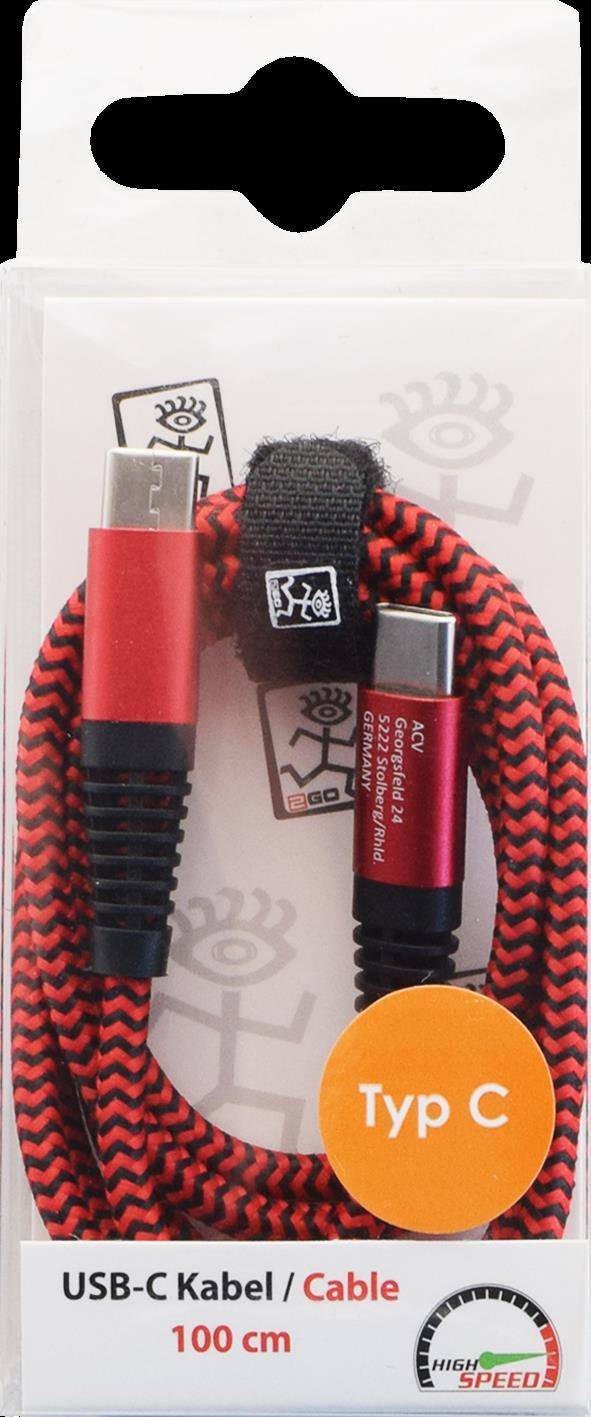 2GO USB Lade-/Datenkabel USB Type-C - USB 1m rot Multimedia-Technik Kabel