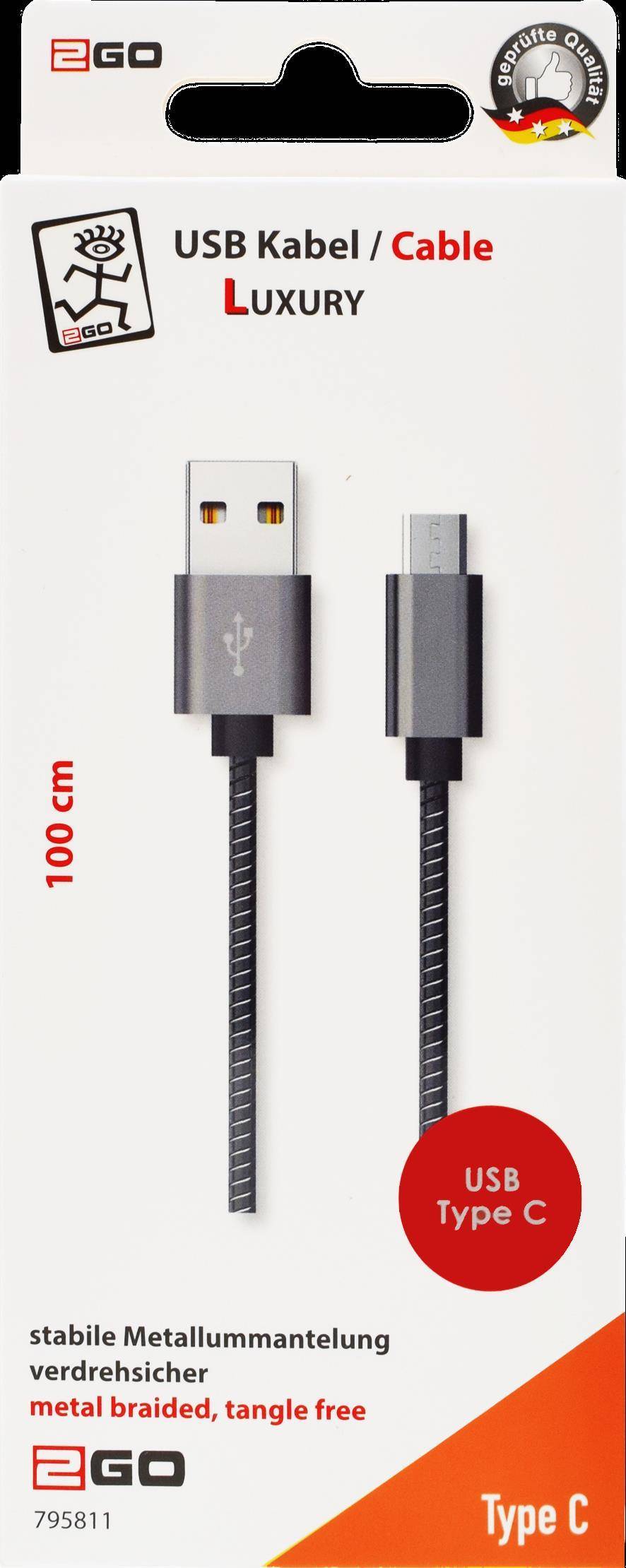 2GO USB Lade-/Datenkabel Luxury f. USB Type C 3.1 1m grau Multimedia-Technik Kabel