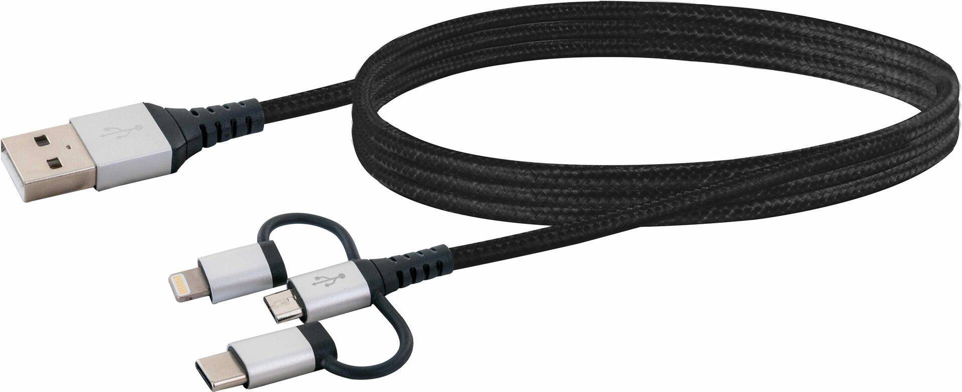 Schwaiger Ladekabel USB 2.0 A > 3-in-1 1,5m Schwarz/Silber Multimedia-Technik