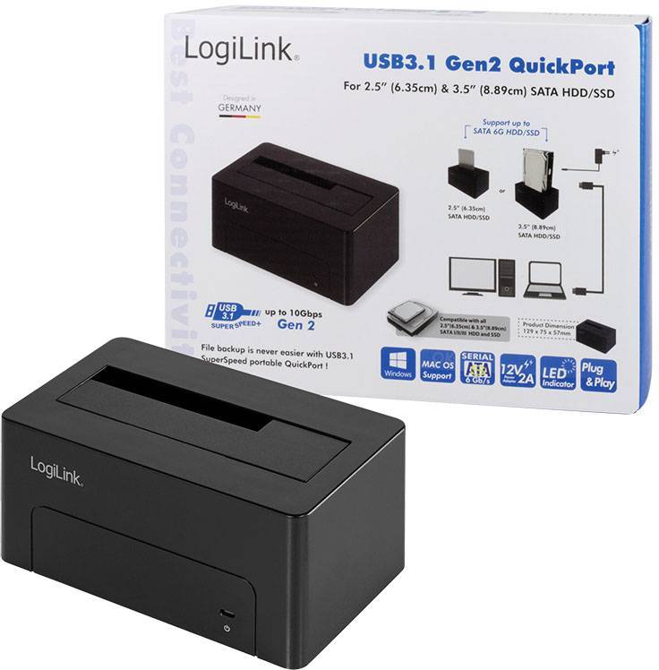 Logilink USB 3.1 Quickport für 2,5 + 3,5 SATA HDD/SSD Multimedia-Technik Dockingstation