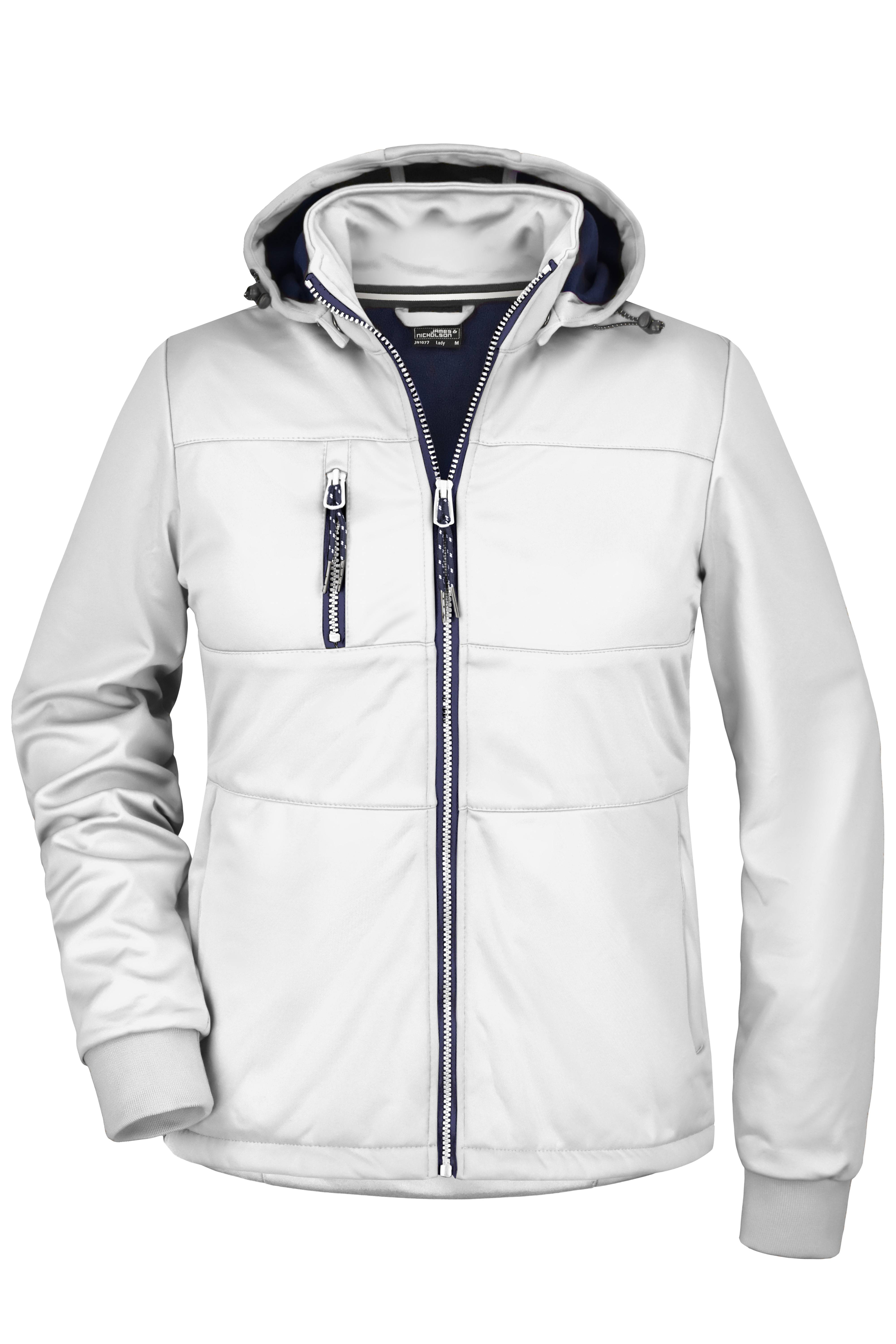 James & Nicholson® JN1077 DAMEN Maritime Jacket Softshelljacke Leicht tailliert Größe:M white/white/navy
