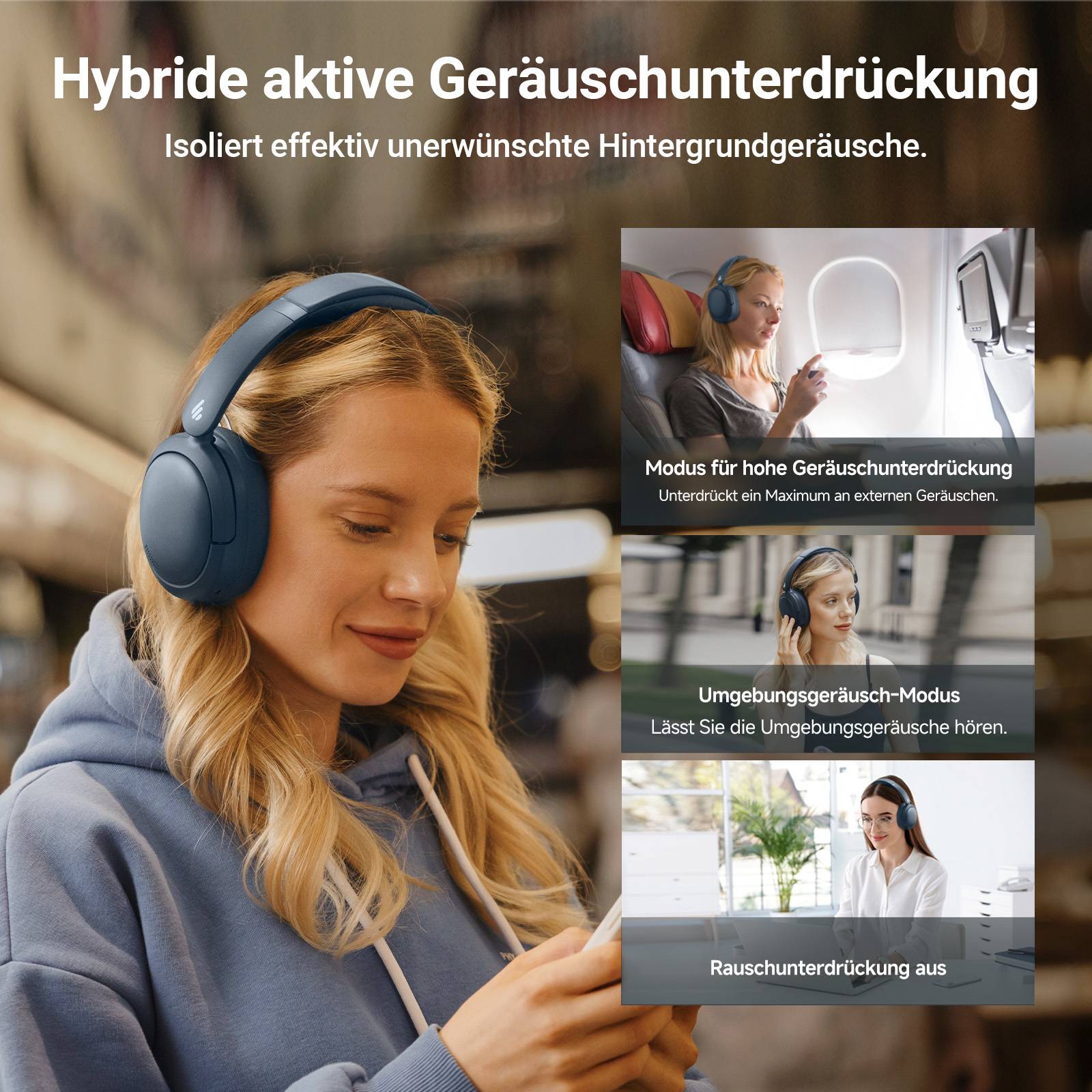 Edifier V80 Hybrid Kopfhörer mit aktiver Geräuschunterdrückung, Echtes drahtloses Over-Ear-Bluetooth Kopfhörer mit 45 Stunden Spielzeit Hi-Res Aud