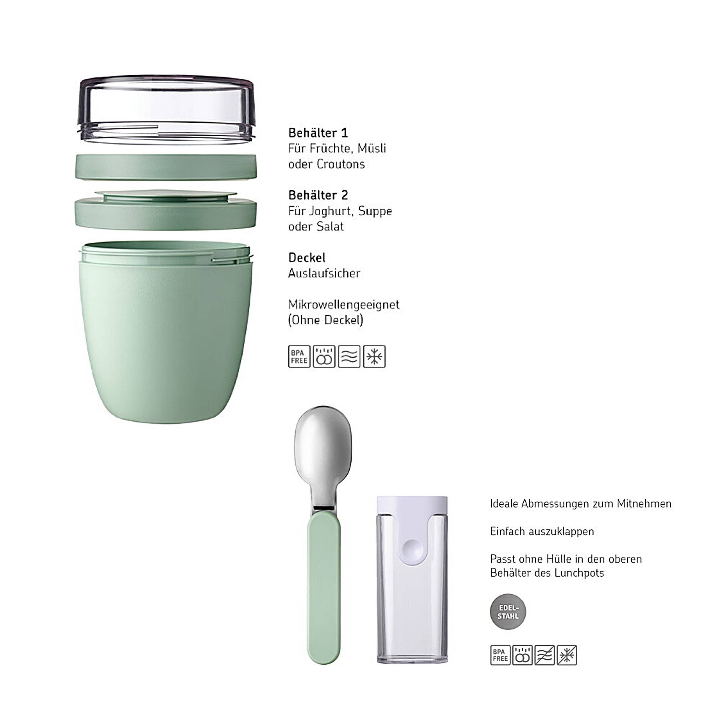 Mepal | Klapplöffel Set mit Lunchpot Mini Ellipse | praktischer Joghurt- & Müslibecher | Unterteilung für Joghurt & Müsli | geeignet für Gefriers