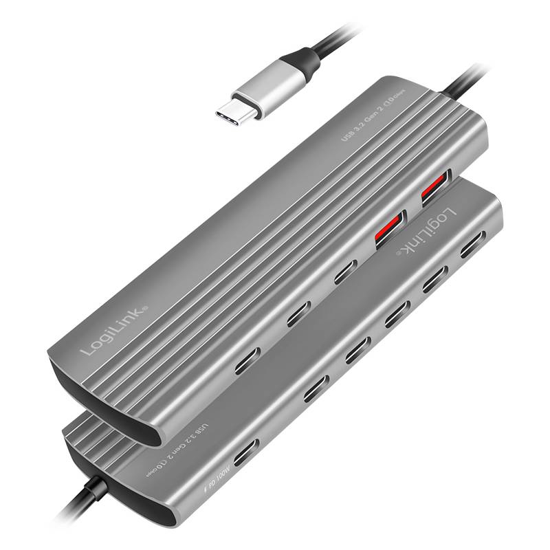 LogiLink USB 3.2 Ultra-Slim-Hub, 10-Port, 2x USB-A, 8x USB-C