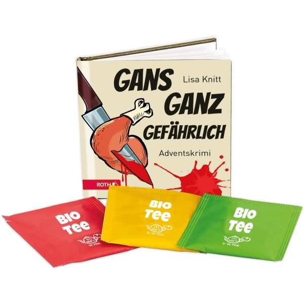 Adventskalender 'Krimi und Bio-Tee-Adventskalender' bestückt