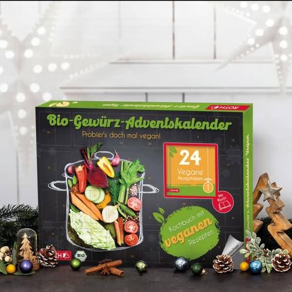 Adventskalender 'Bio-Gewürz-Adventskalender - Vegane Rezepte' bestückt