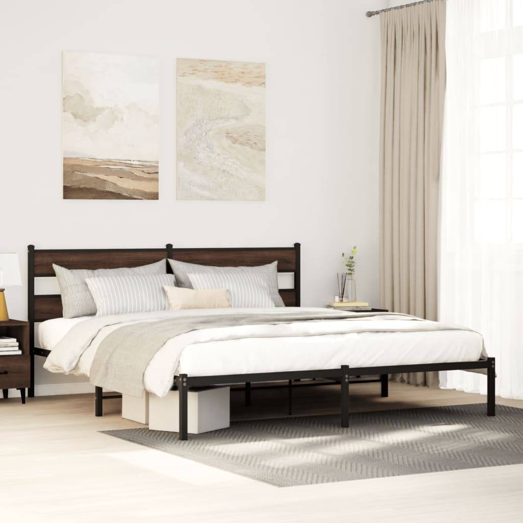 vidaXL Bettgestell ohne Matratze mit Kopfteil Braun Eiche 200x200 cm