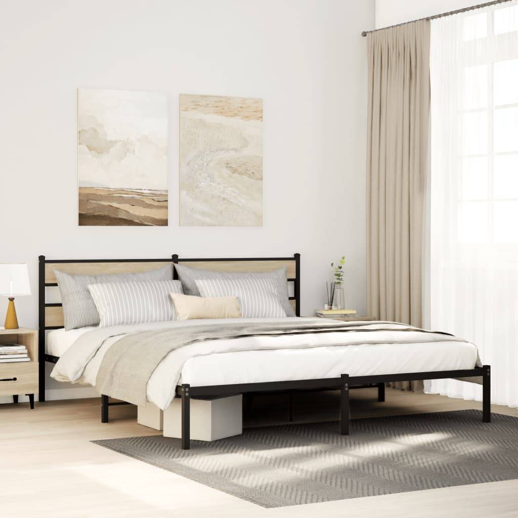 vidaXL Metallbett ohne Matratze Sonoma-Eiche 183x213 cm