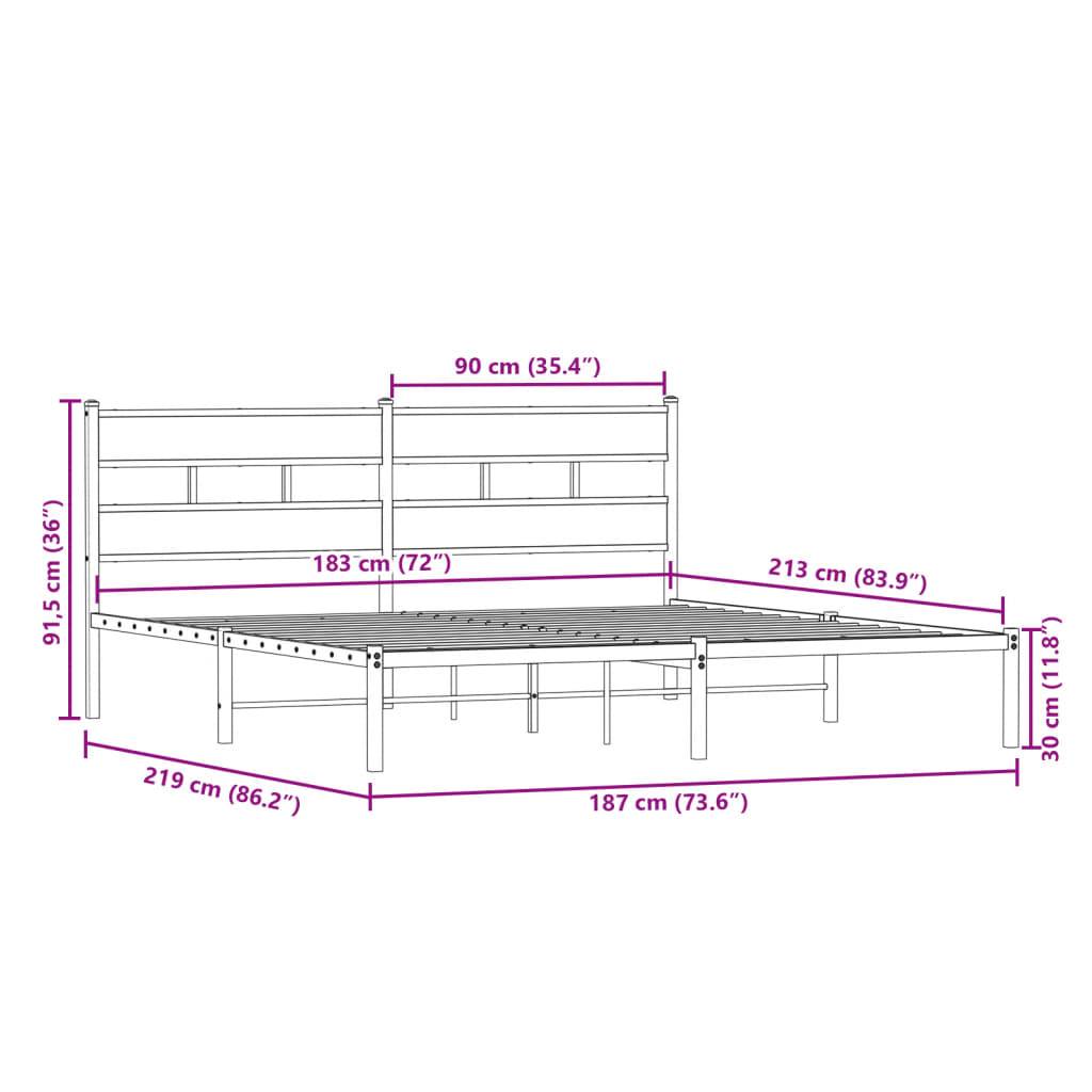 vidaXL Metallbett ohne Matratze Sonoma-Eiche 183x213 cm