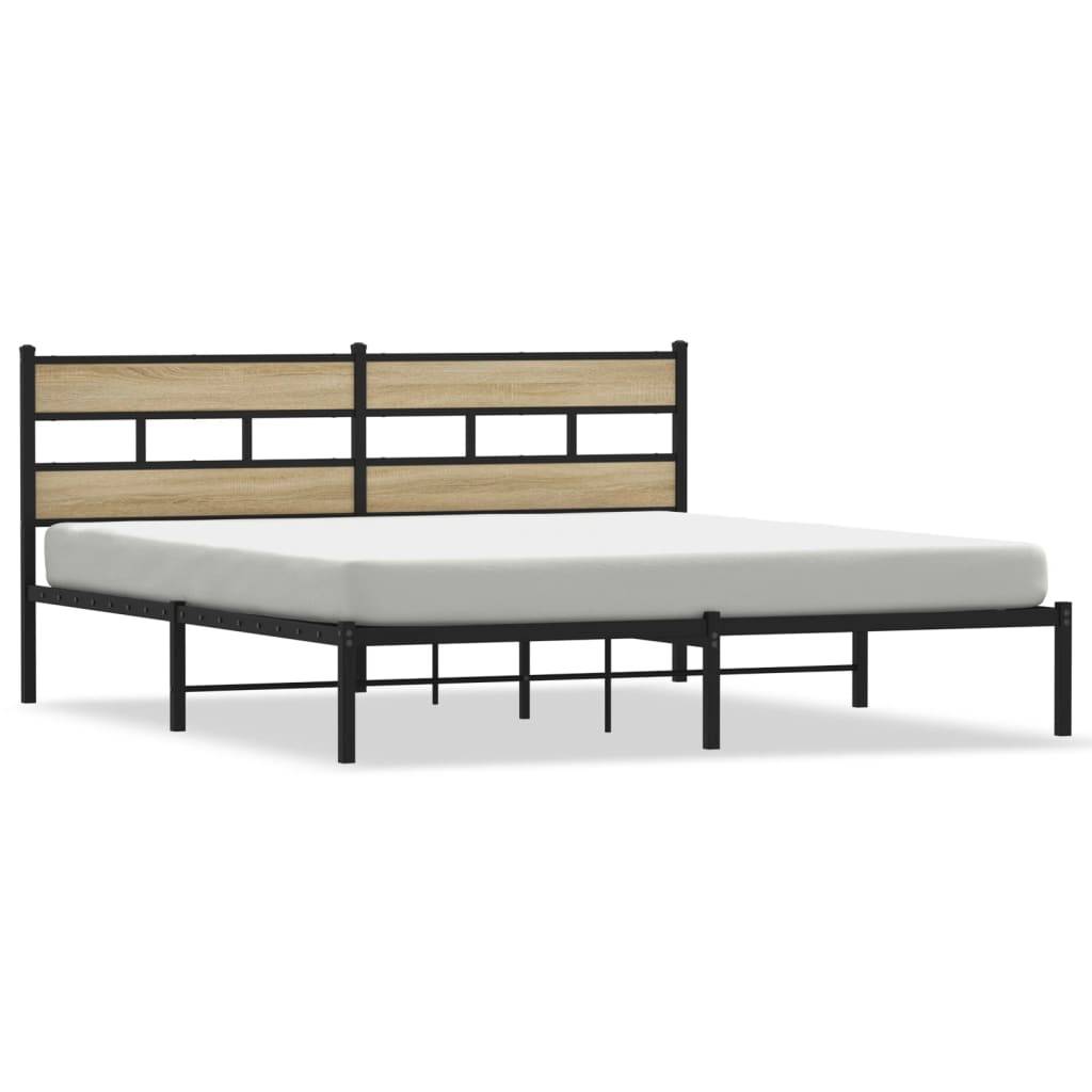 vidaXL Metallbett ohne Matratze Sonoma-Eiche 183x213 cm