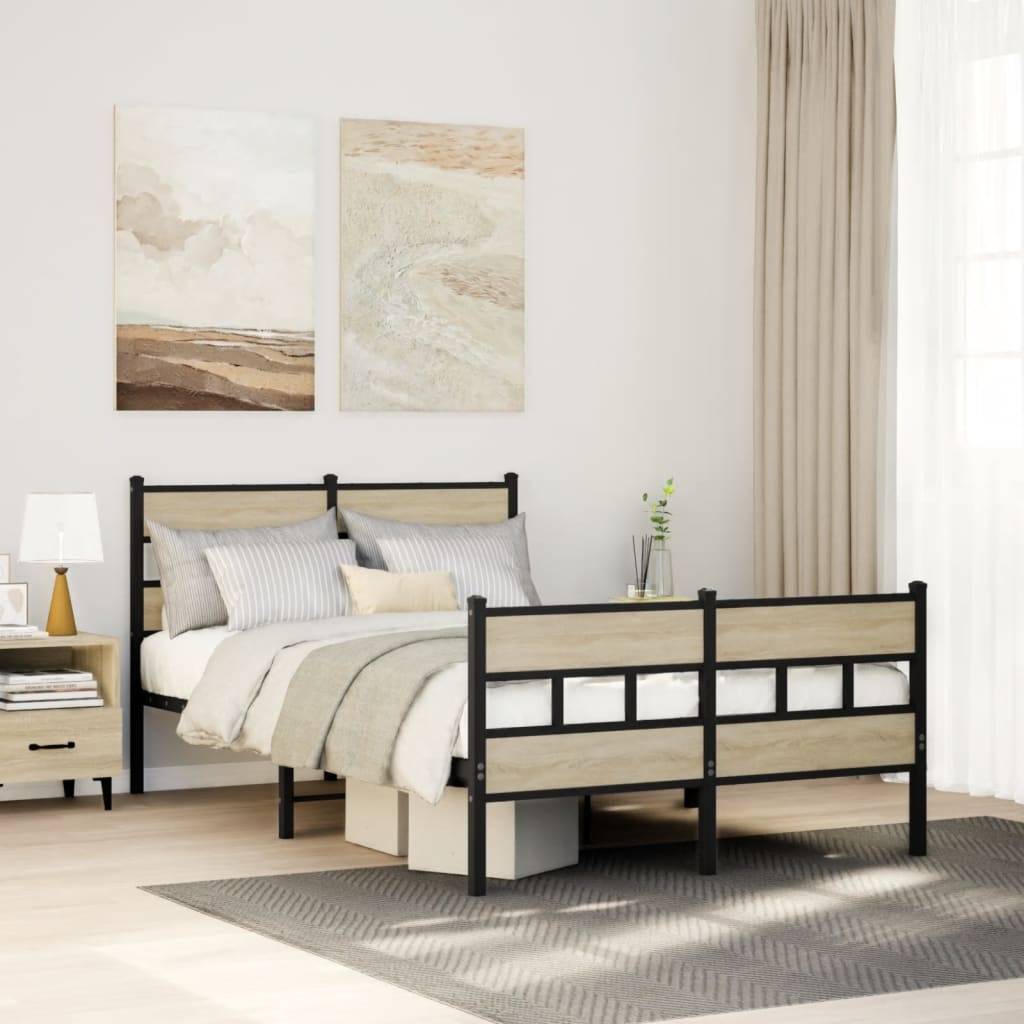 vidaXL Metallbett ohne Matratze Sonoma-Eiche 120x200 cm