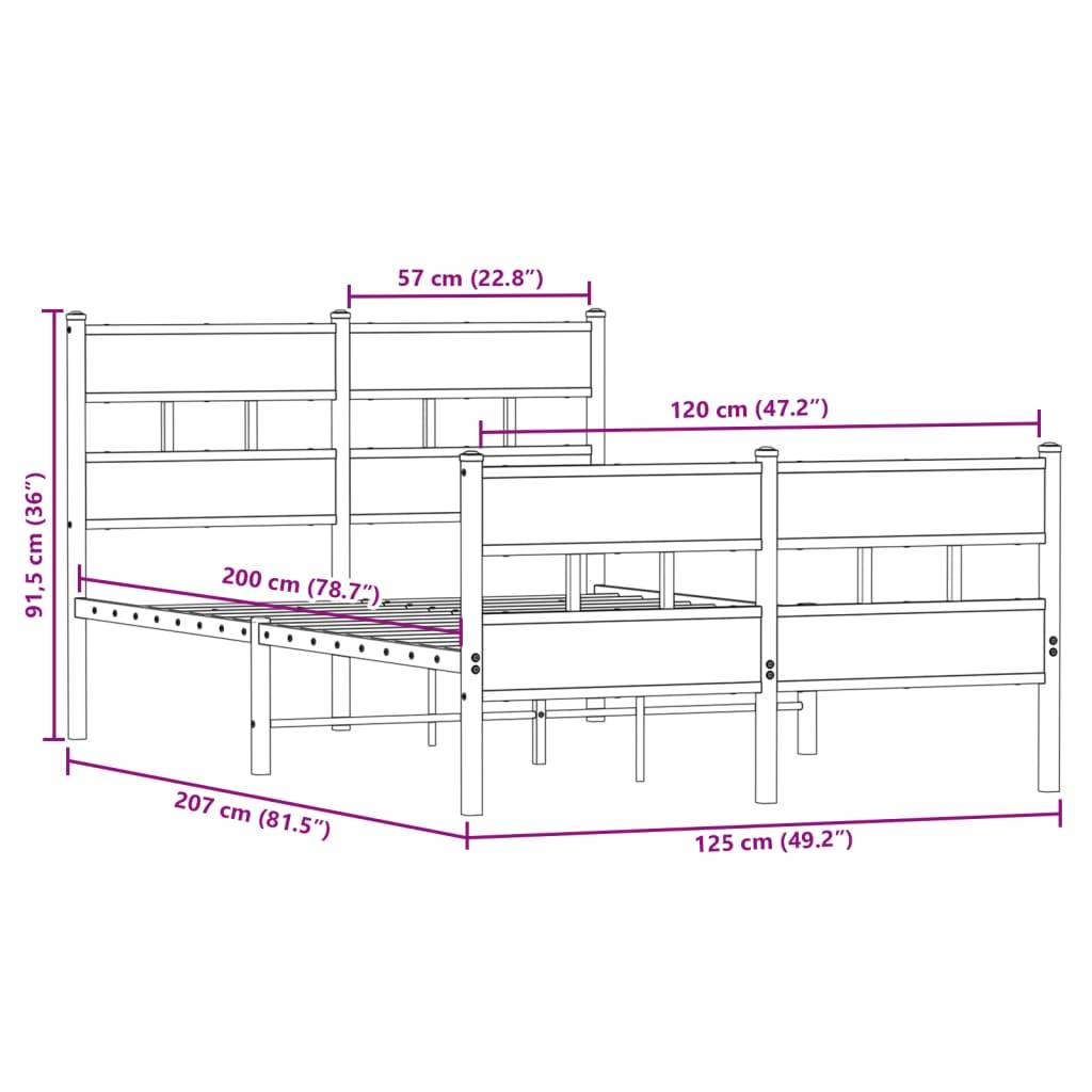 vidaXL Metallbett ohne Matratze Sonoma-Eiche 120x200 cm